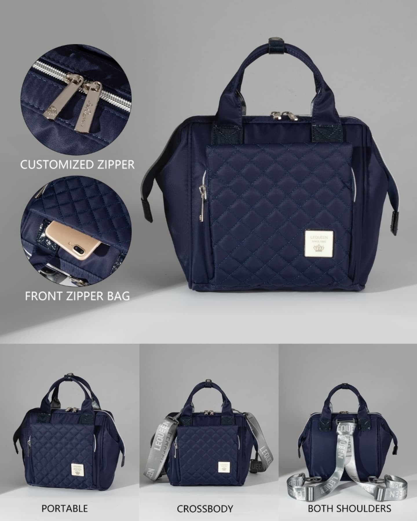 Lequeen Mini Diamond 7TH Edition Soft Waterproof Original mommy bag - Mini K Cover Blue ليكوين كروس ميني باج أعلى فئة image 2