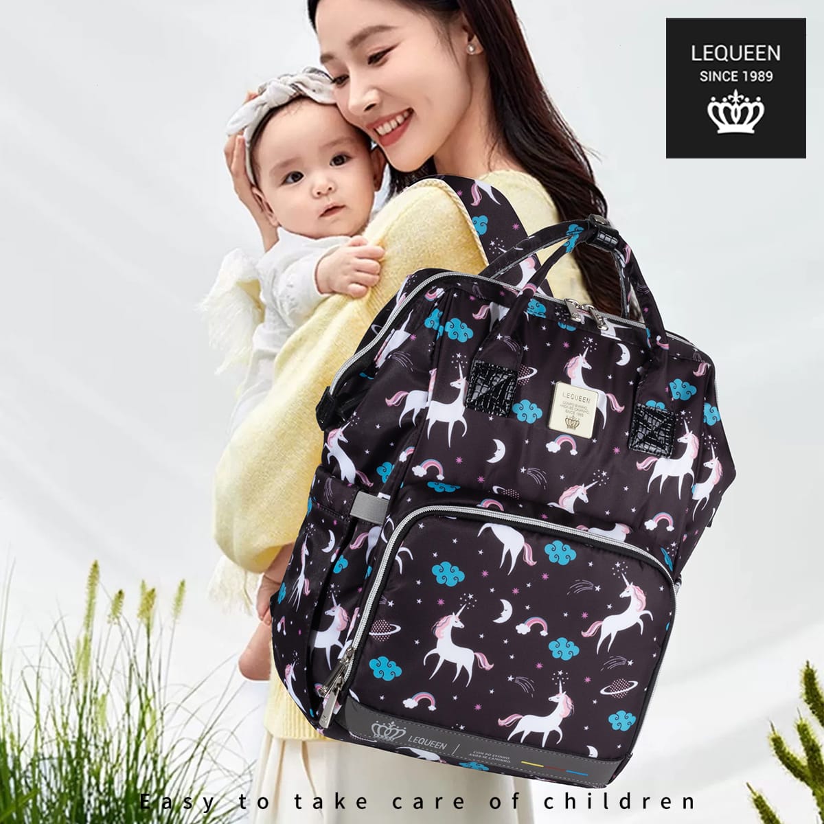 Lequeen Diamond 7TH Edition Waterproof Original mommy bag Uni Black - الجيل السابع الدايموند من ليكوين image 3