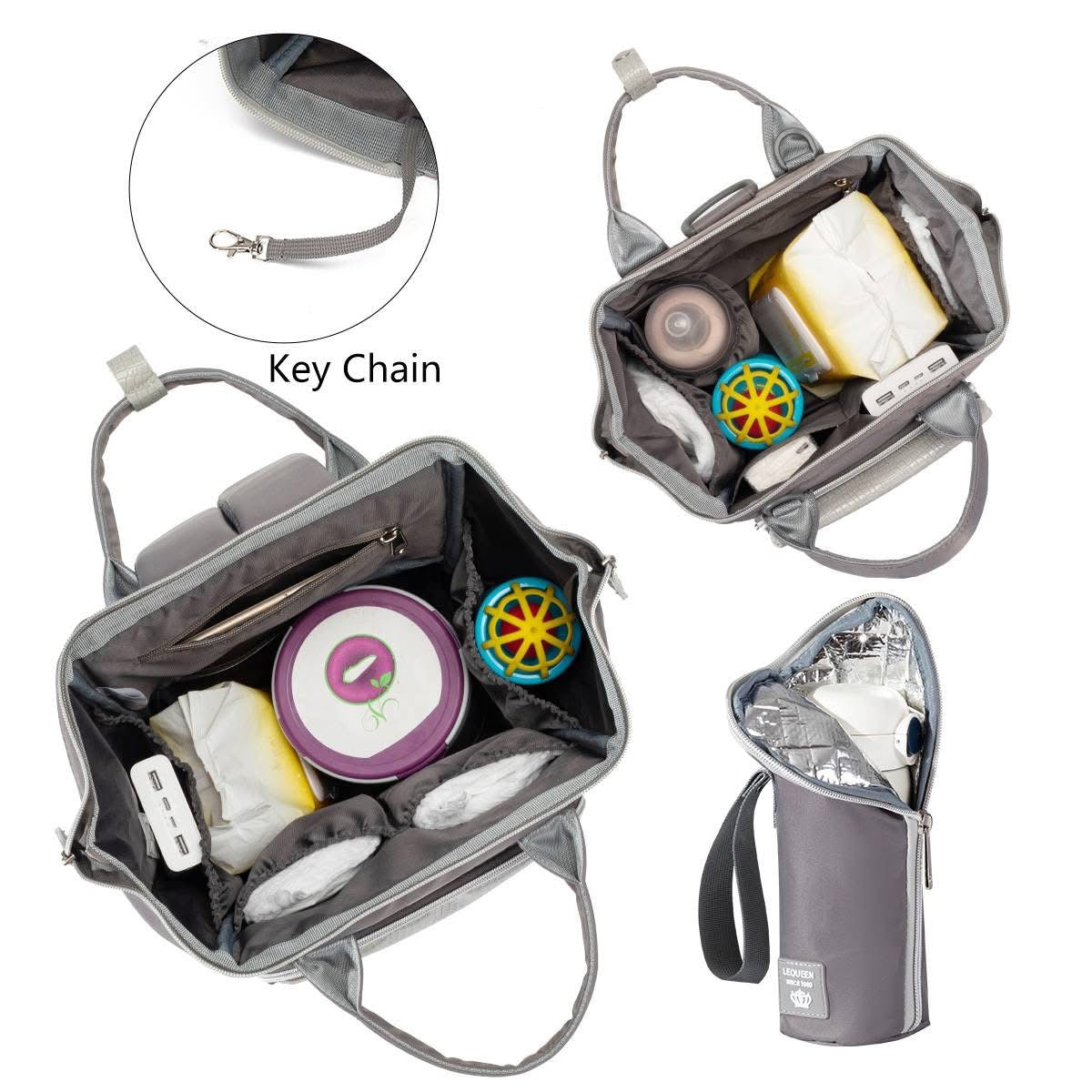 Lequeen Diamond 7TH Edition Waterproof Original mommy bag - الجيل السابع بلس الدايموند من ليكوين جلد طبيعي رصاصي image 2