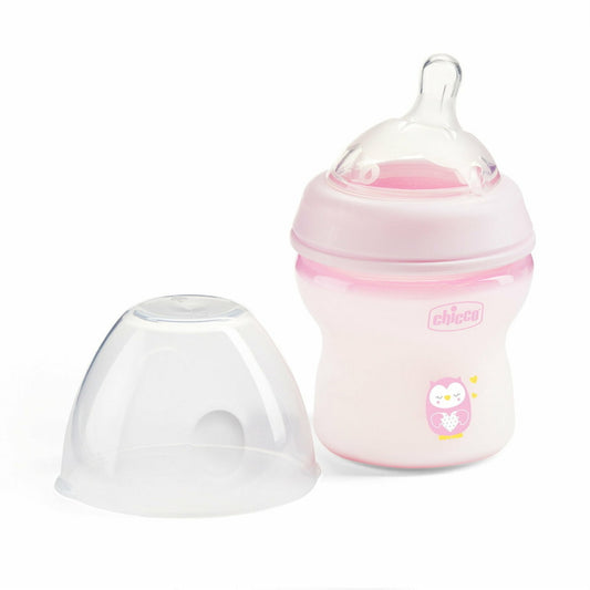Chicco Natural Filling Plastic Bottle 150 Ml + 0 Month Rose Transparent image 1