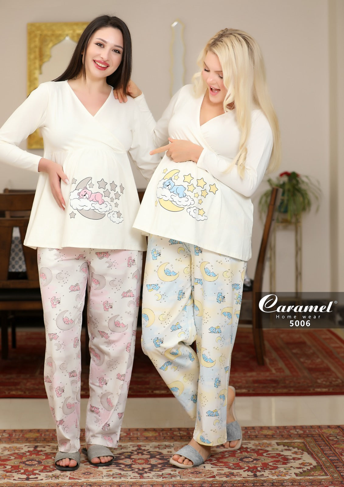 بيجامة حمل ماتشينج مع طفلك قطن دب وهلال - pink, XXL image