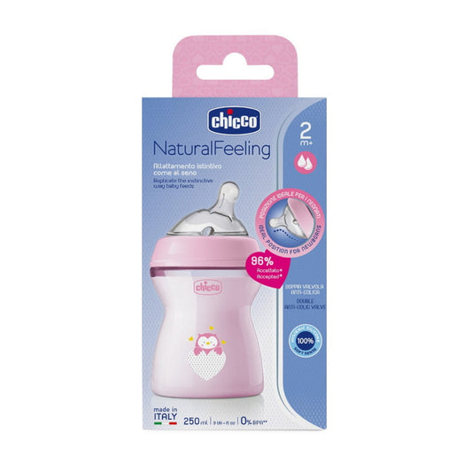 Chicco Natural Filling Plastic Bottle 250 Ml + 2 Months Transparent Rose image 1
