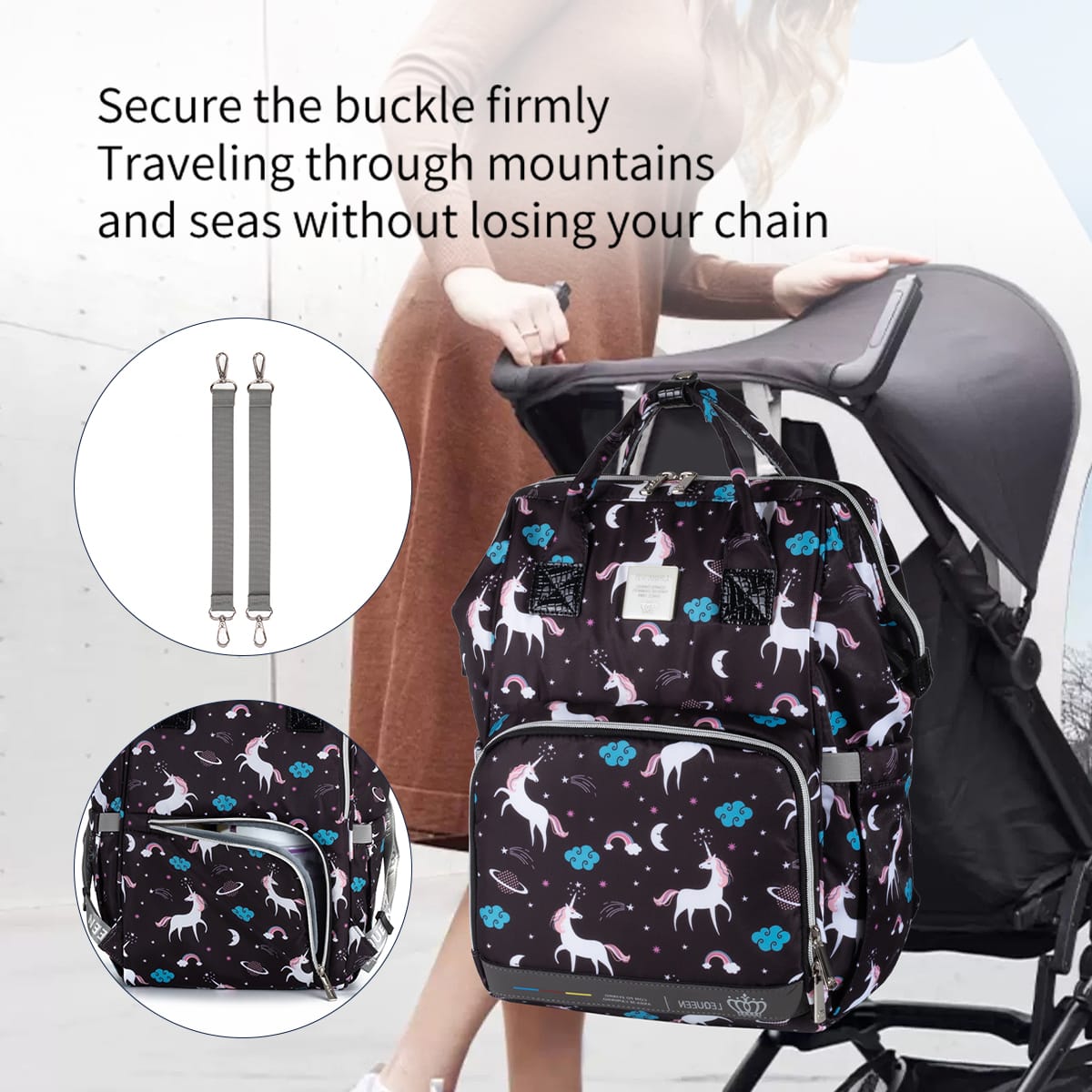 Lequeen Diamond 7TH Edition Waterproof Original mommy bag Uni Black - الجيل السابع الدايموند من ليكوين image 5