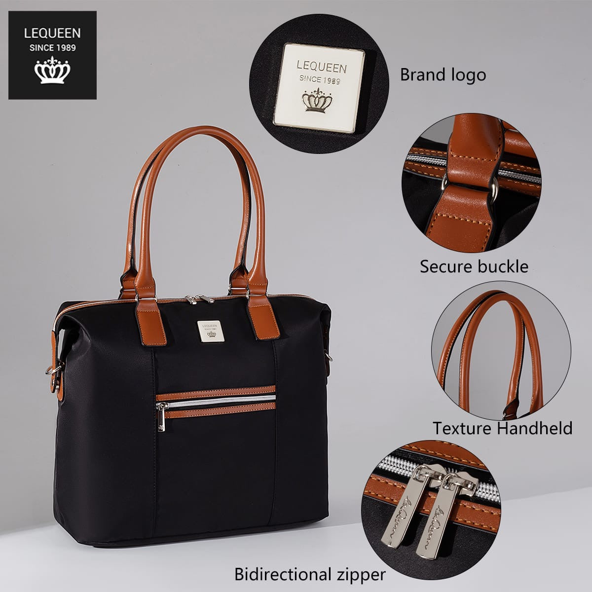 Lequeen Diamond 7TH Edition Waterproof Original mommy bag – الجيل السابع الدايموند شولدر جراى من ليكوين image 4