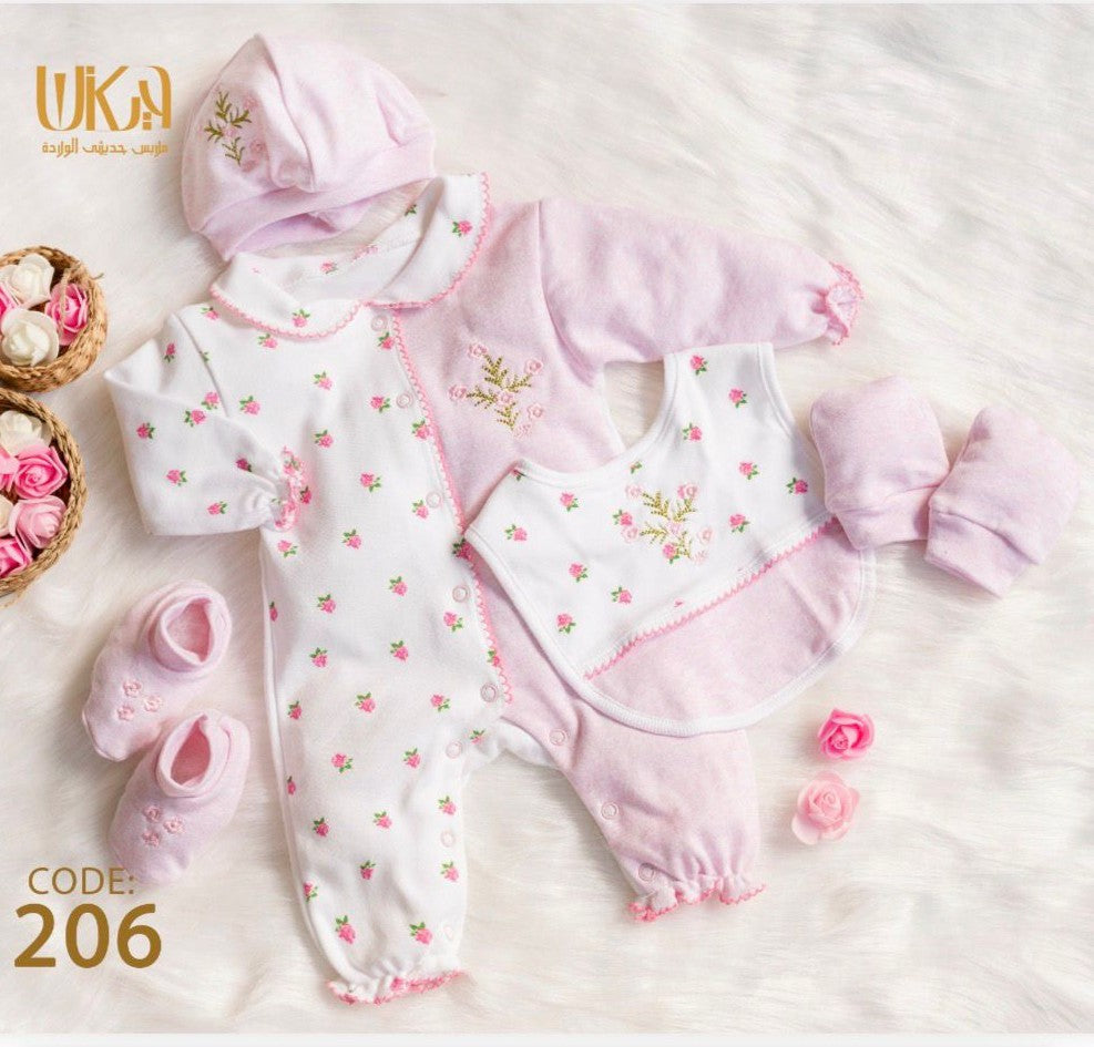 Pink Floral Embroidered Baby Birth Set