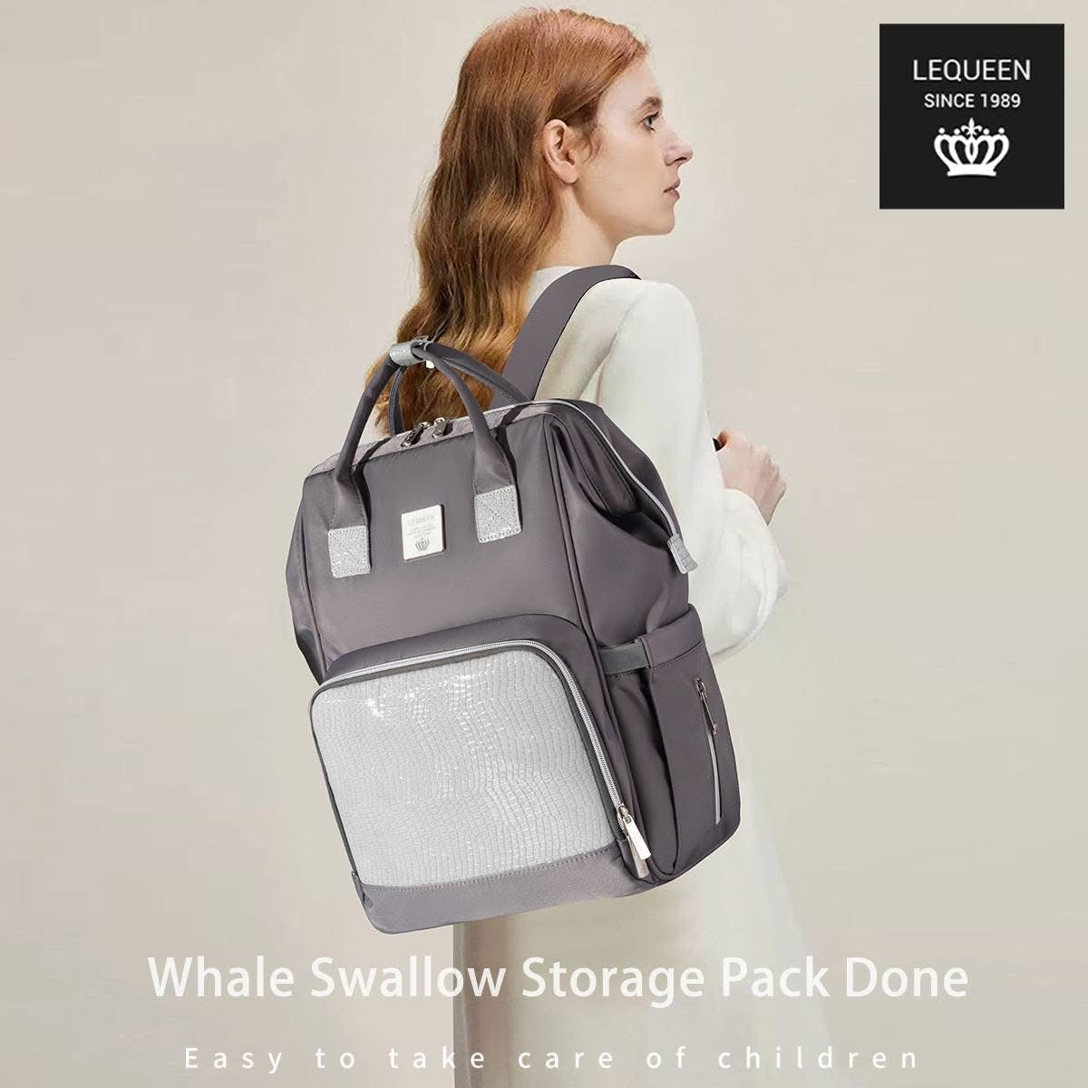 Lequeen Diamond 7TH Edition Waterproof Original mommy bag - الجيل السابع بلس الدايموند من ليكوين جلد طبيعي رصاصي image 7