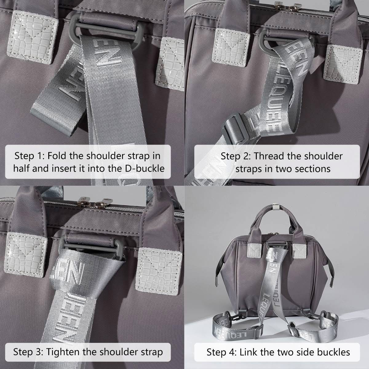 Lequeen Diamond 7TH Edition Waterproof Original mommy bag - الجيل السابع بلس الدايموند من ليكوين جلد طبيعي رصاصي image 9