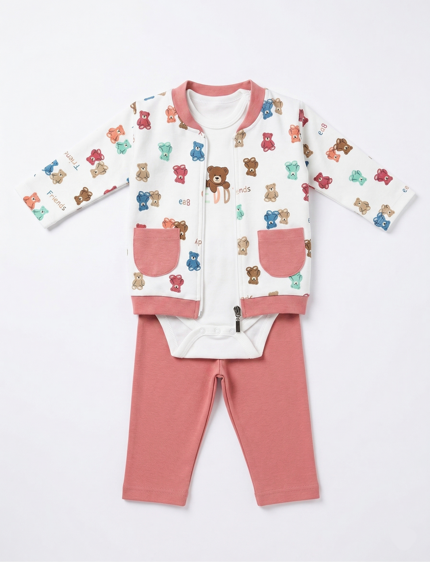 بيجامه اطفال 3 قطع نقشه حيوانات احمر