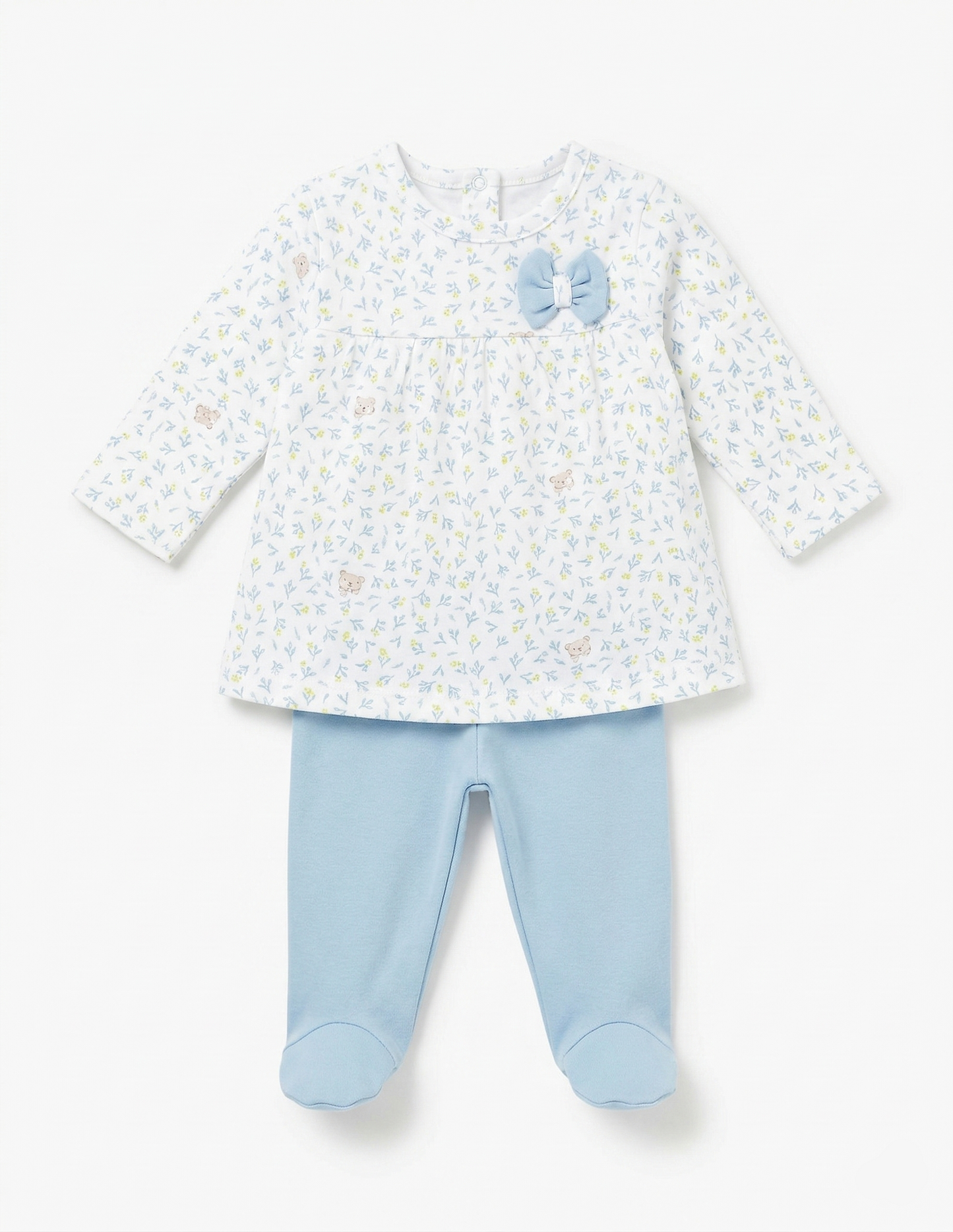 بيجامه اطفال مطبوعه ورق شجر فيونكه ازرق