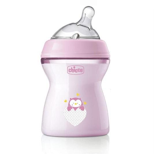 Chicco Natural Filling Plastic Bottle 250 Ml + 2 Months Transparent Rose image 0