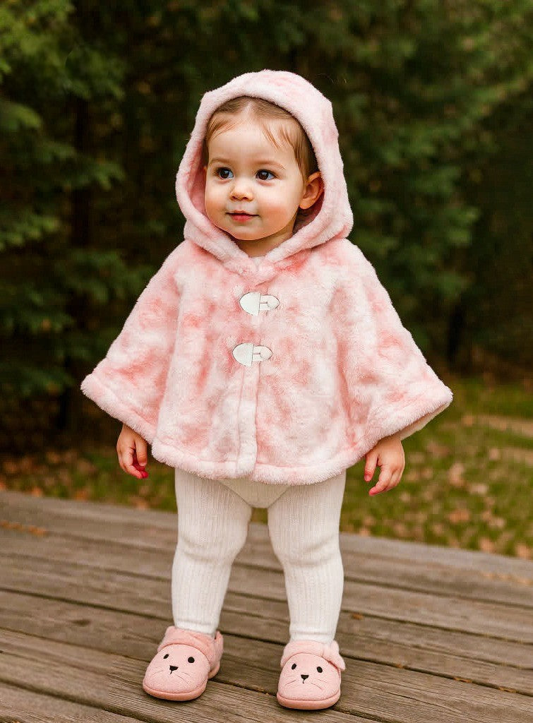 معطف بوتشو شتوي فاخر من الفرو الوردي الناعم - دافئ وأنيق مع غطاء للرأس