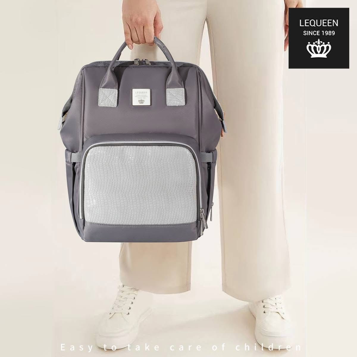 Lequeen Diamond 7TH Edition Waterproof Original mommy bag - الجيل السابع بلس الدايموند من ليكوين جلد طبيعي رصاصي image 6