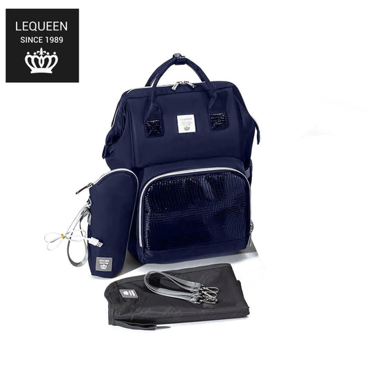 Lequeen Diamond 7TH Edition Waterproof Original mommy bag - الجيل السابع بلس الدايموند من ليكوين جلد طبيعي كحلي image 1