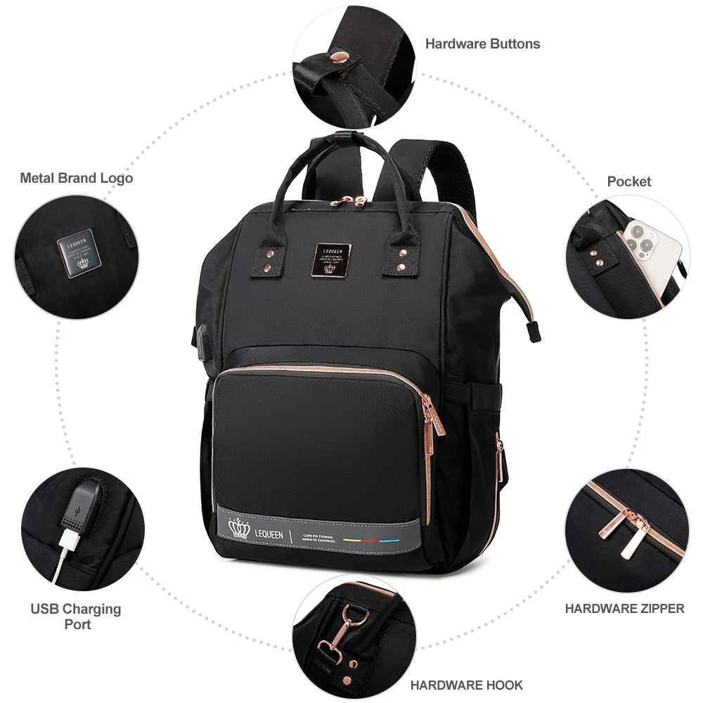 6th Lequeen Gold Edition Soft Waterproof Original Mommy Bag E Black image 3