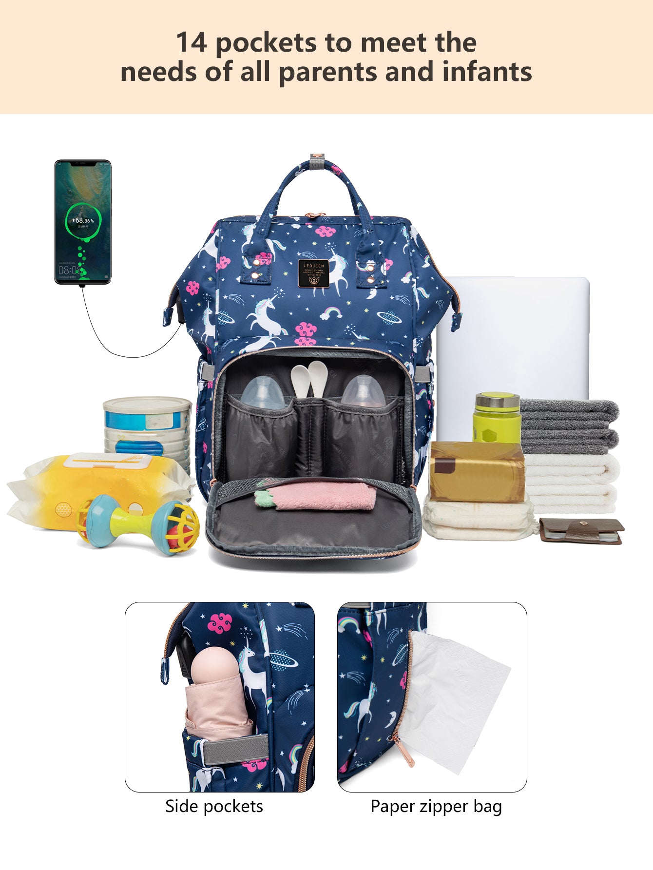 6th Lequeen Gold Edition Soft Waterproof Original mommy bag - ضمان عامل كامل image 7