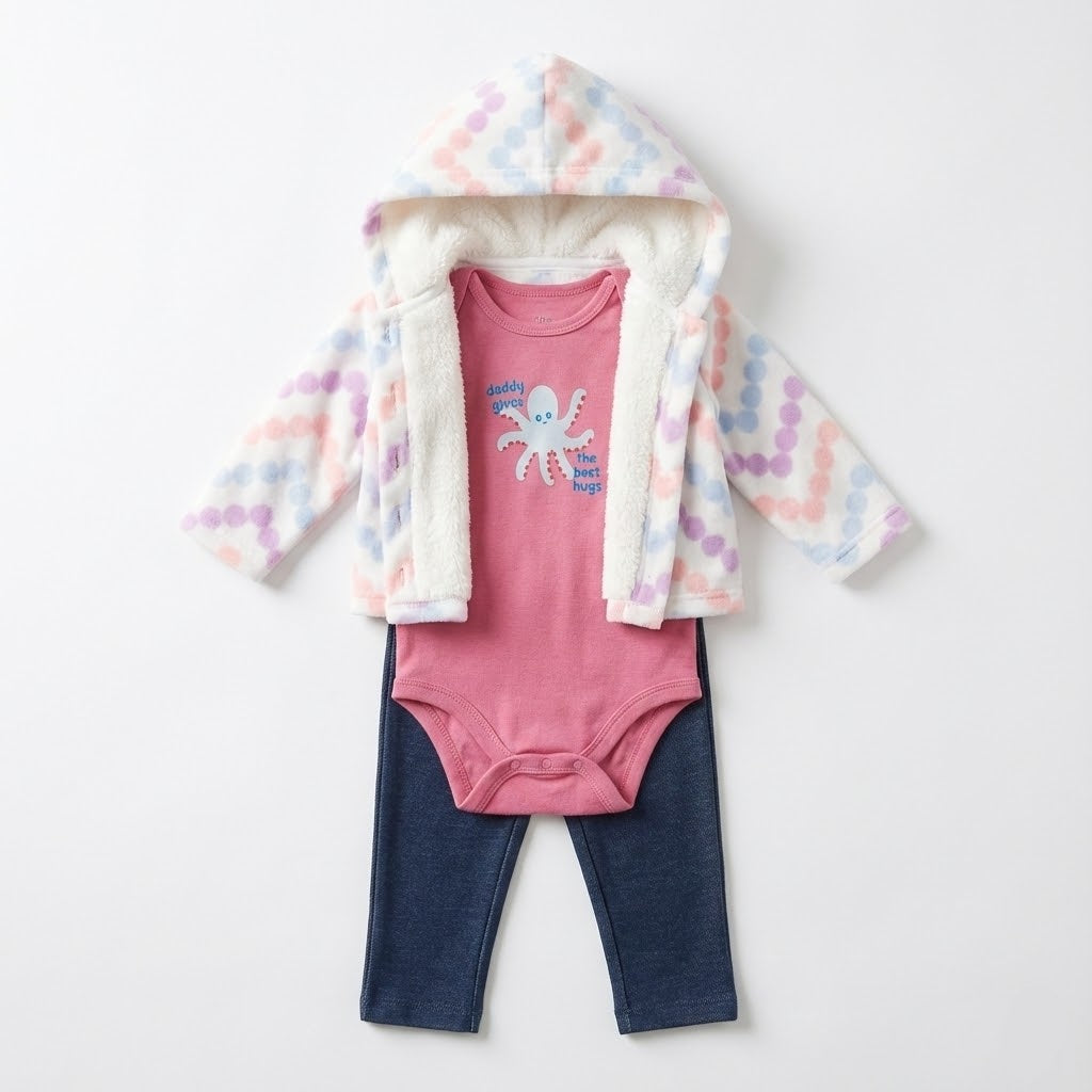 طقم بناتي فاخر من 3 قطع: جاكيت منقط مخملي، بدلة داخلية، وطماق مريحة