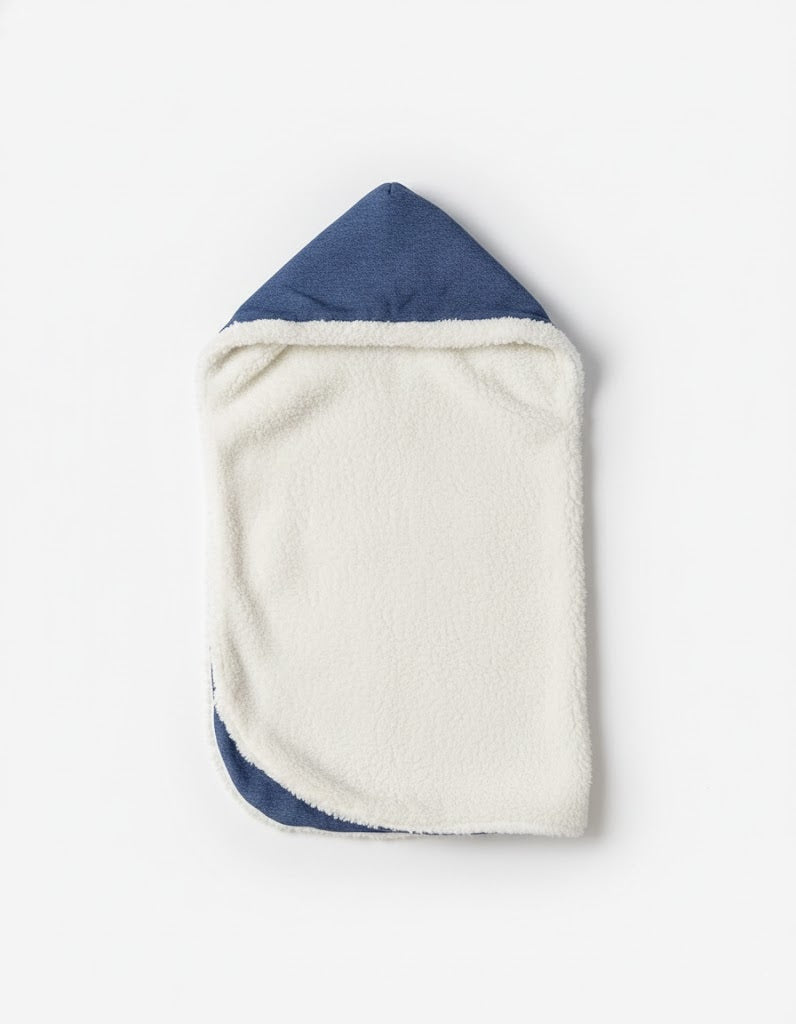 Cozy Hooded Baby Blanket Swaddle Wrap - Soft Sherpa Fleece & Denim Blue