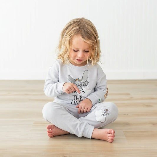 طقم بيجامة أطفال قطن - تصميم دامبو- رمادي فاتح