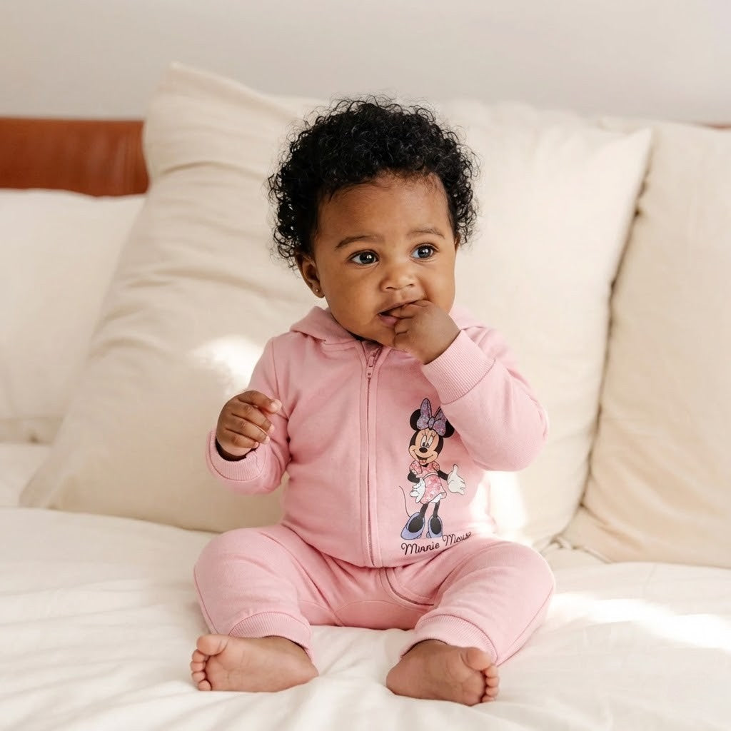 سالوبيت أطفال باللون الوردي وتصميم "ميني ماوس" مع غطاء للرأس وسحاب كامل