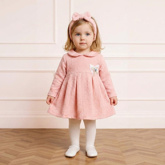 طقم فستان سيمون فاخر ابيض لرضع - ثلاث قطع أنيقة فستان و توكه وكلون