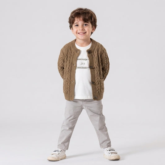 كارديجان شتوي للأطفال مع قميص قطني - تصميم أنيق وأزرار خشبية