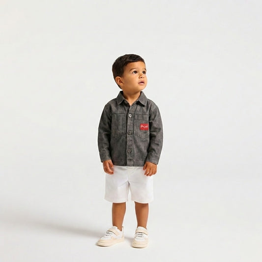 قميص اطفال ولادي عصري اسود مشبح