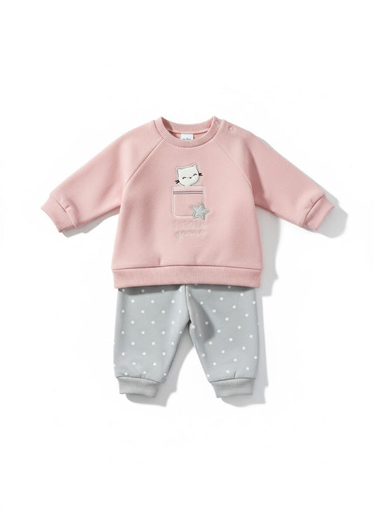 Sweet Kitten Pajama Set | Pink and Grey Baby Outfit