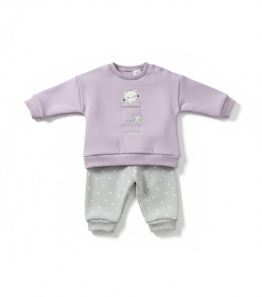 Sweet Kitten Pajama Set | Purple and Grey Baby Outfit