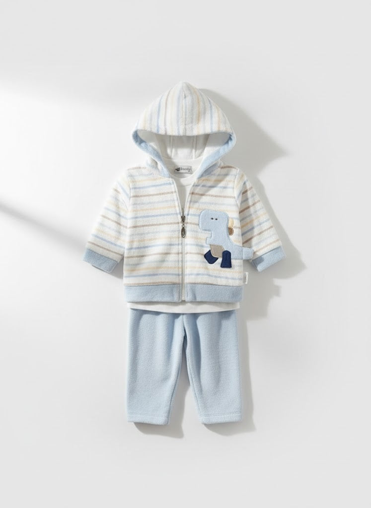 Cozy Striped Dino-Themed Baby Pajama Set