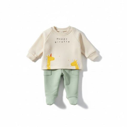 Happy Giraffe Pajama Set | Cream & Mint Outfit
