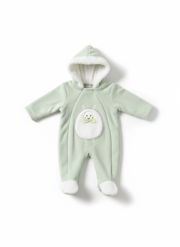 Adorable Plush Bear Hooded Baby Mint Romper - Soft Newborn Jumpsuit