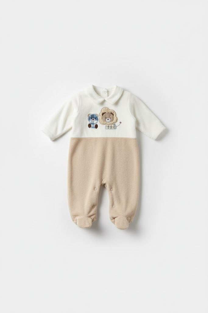 Adorable Plush Lion & Bear Baby Romper - Soft Cotton Footed Sleepsuit