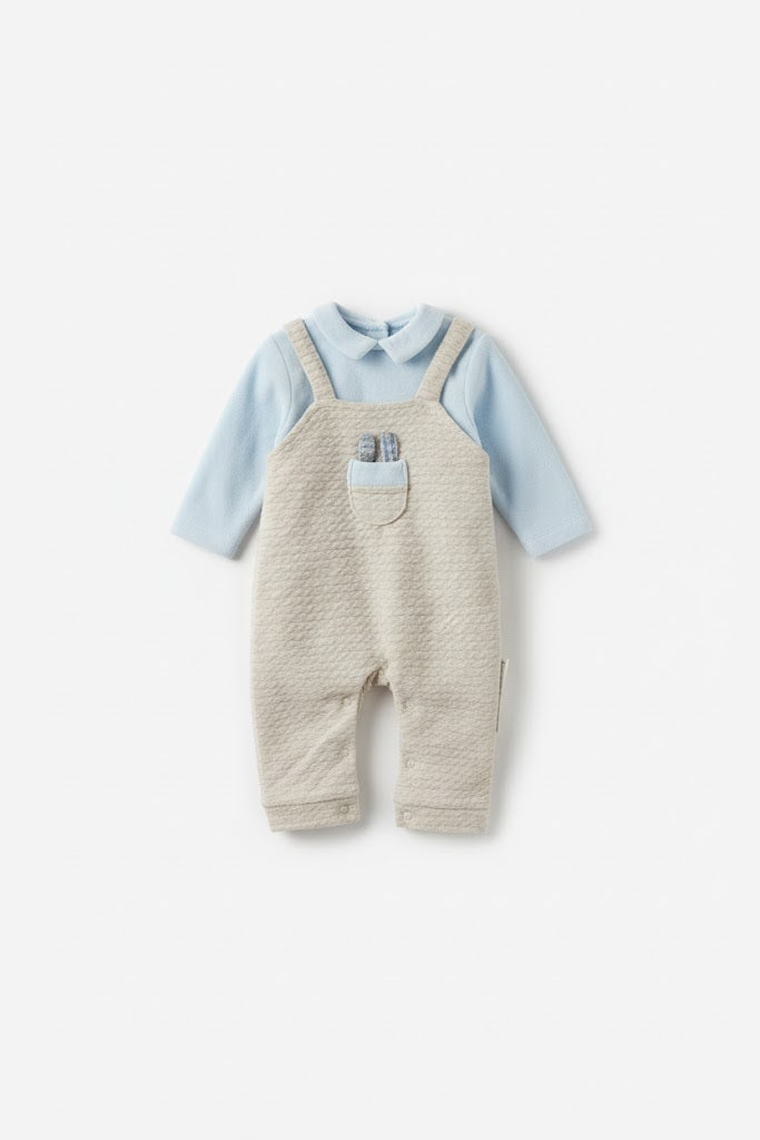 Baby Boys' Soft Knit Romper & Bodysuit Set - Blue & Beige