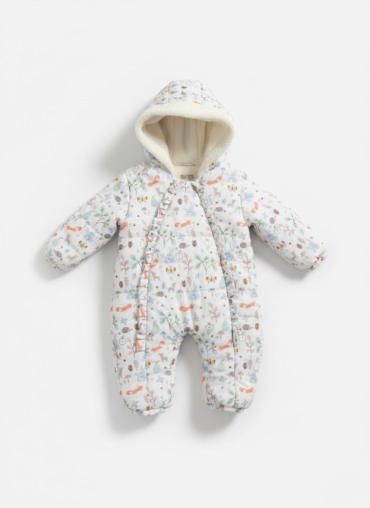 Cozy Critter Print Baby Hooded Jumpsuit