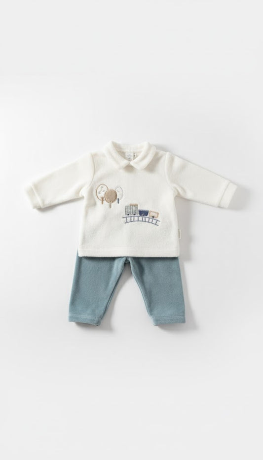 Adorable Plush Elephant & Train Baby Outfit - Soft Cotton 2-Piece Set
