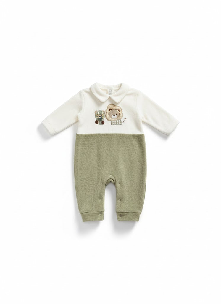 Soft Knit Baby Romper | Long-Sleeve Jumpsuit with Embroidered Collar