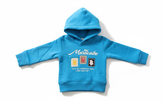 "Little Maracaibo" Baby Blue Baby Hoodie - Playful Bear Card Design