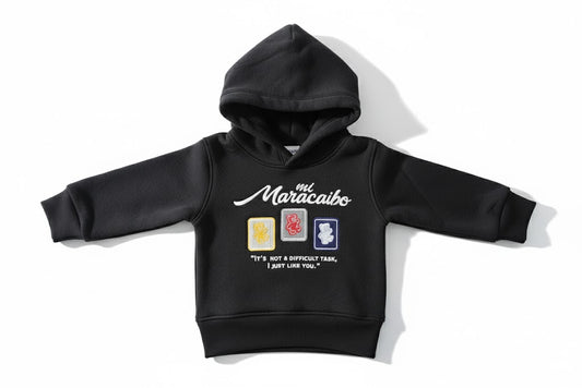 "Little Maracaibo" Black Baby Hoodie - Playful Bear Card Design