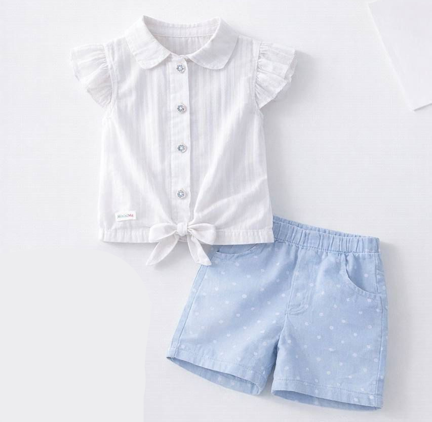 طقم 2 قطعه قميص ابيض و شورت ازرق