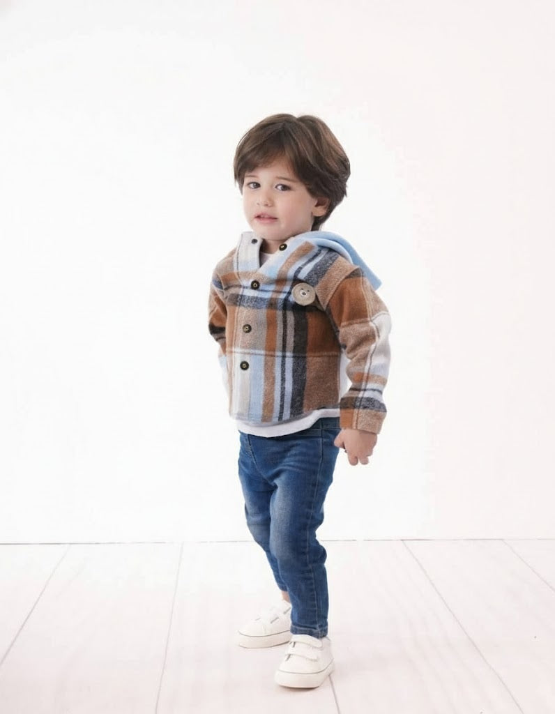 Boys Cozy Plaid Flannel Hooded Shirt