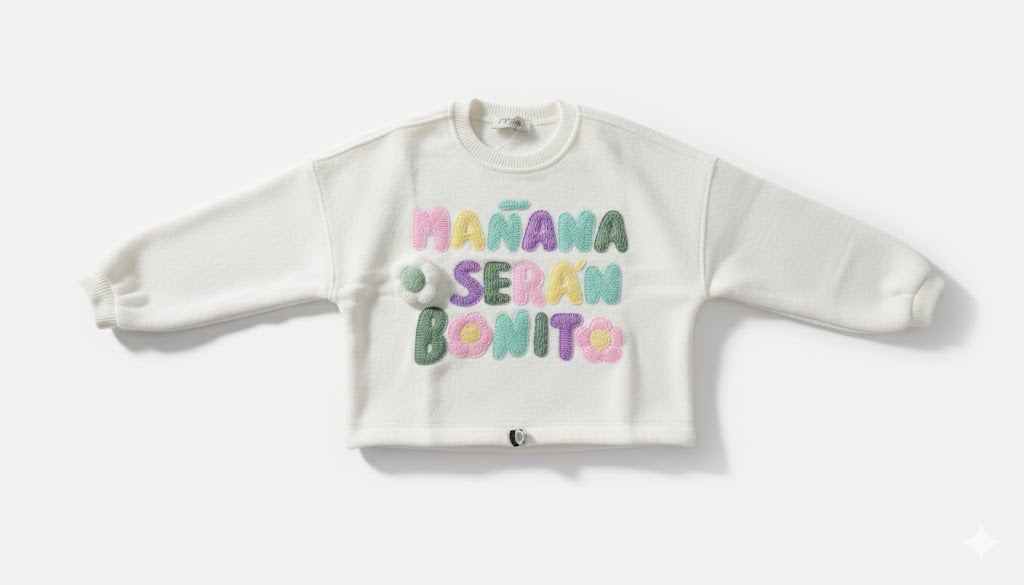 "Mañana Será Bonito" Plush White Baby Sweatshirt