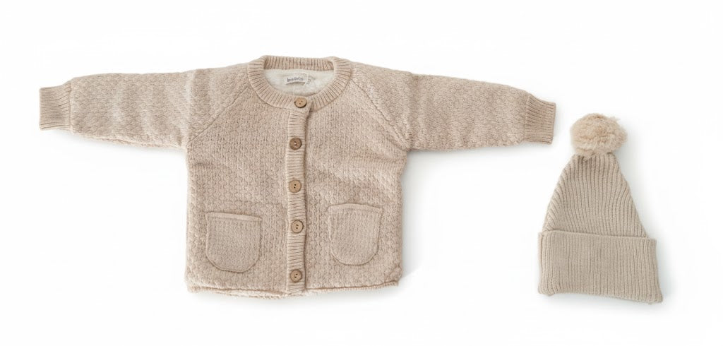 Cozy Knit Cardigan & Pom-Pom Beanie Set for Baby