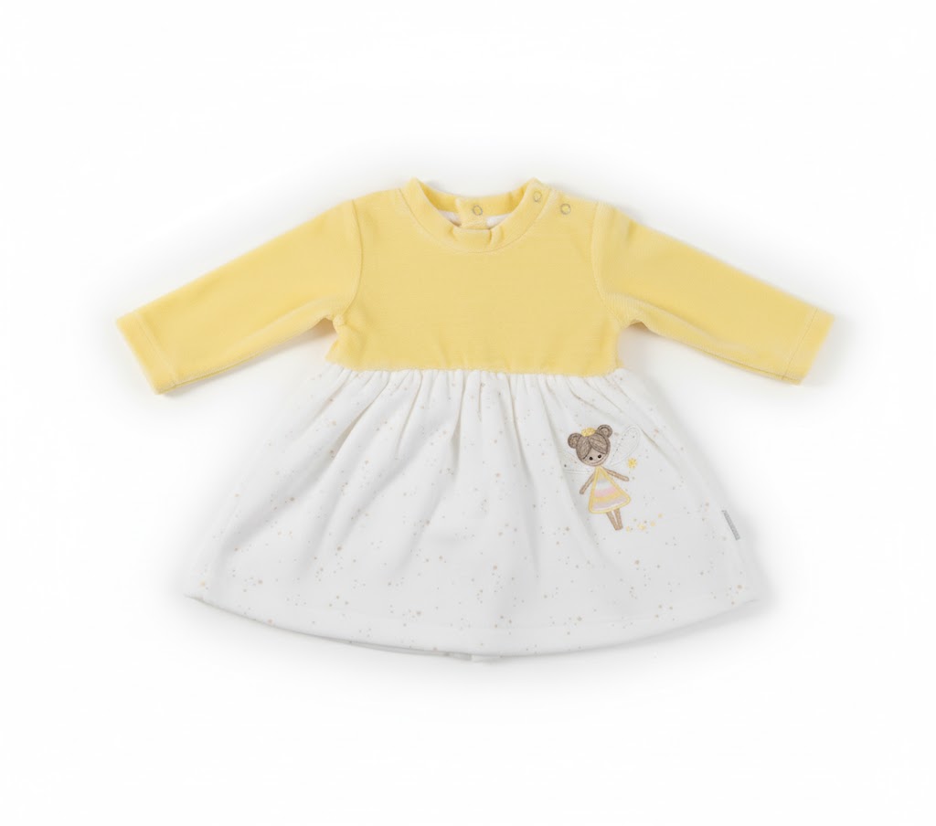 فستان أطفال ساحر باللونين الأصفر والأبيض بتطريز خرافي - أناقة لا تُقاوم لطفلتك!