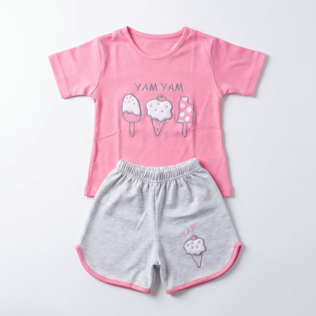 بيجامه نص كم ايس كريم شورت بينك