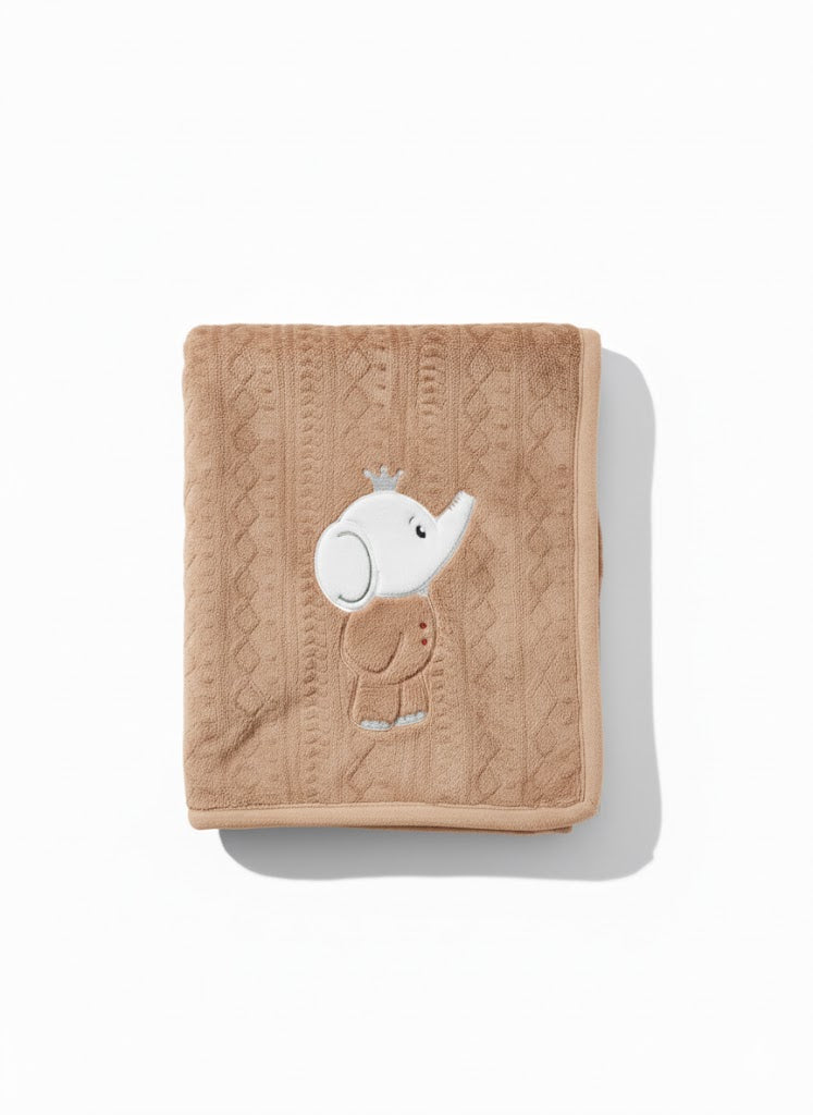 Plush Baby Blanket with Embroidered Animal Design