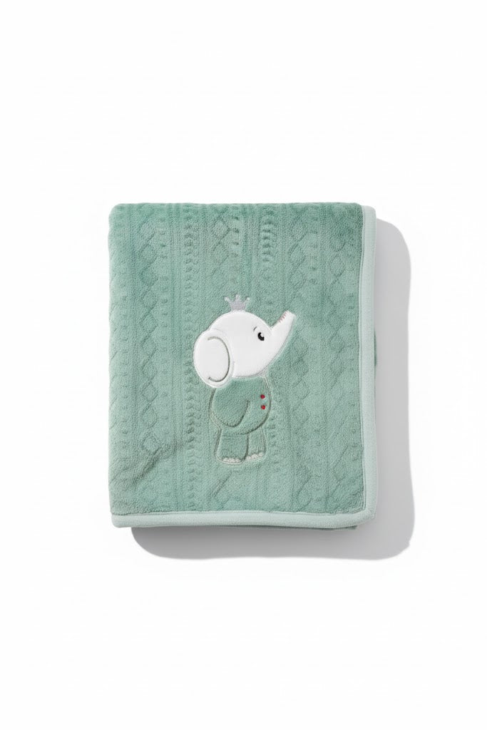 Plush Baby Blanket with Embroidered Animal Design