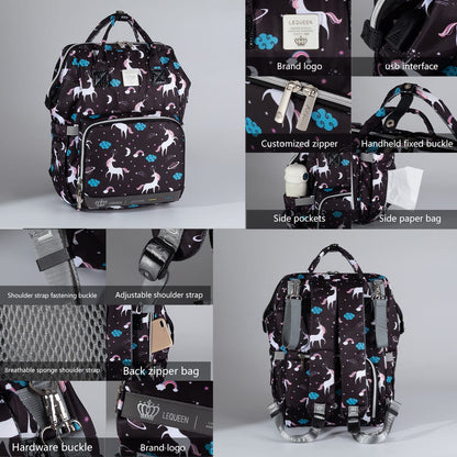 Lequeen Diamond 7TH Edition Waterproof Original mommy bag Uni Black - الجيل السابع الدايموند من ليكوين image 2