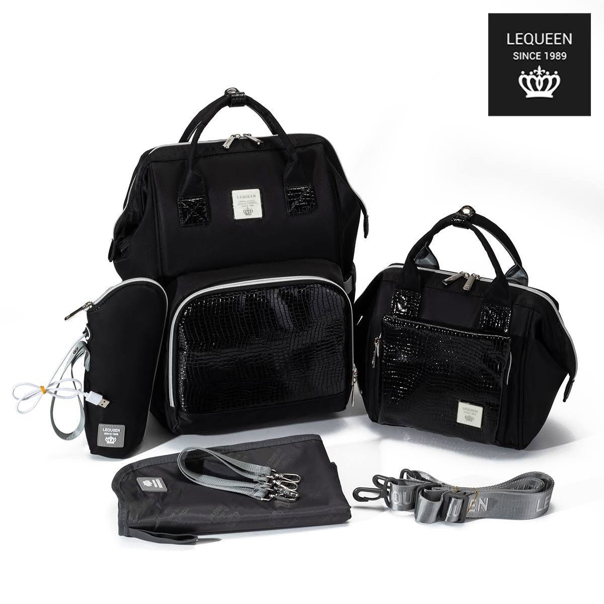 Lequeen Diamond 7TH Edition Waterproof Original mommy bag - الجيل السابع الدايموند من ليكوين جلد طبيعي اسود image 1