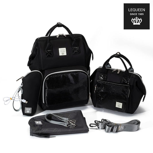 Lequeen Diamond 7TH Edition Waterproof Original mommy bag - الجيل السابع الدايموند من ليكوين جلد طبيعي اسود image 1
