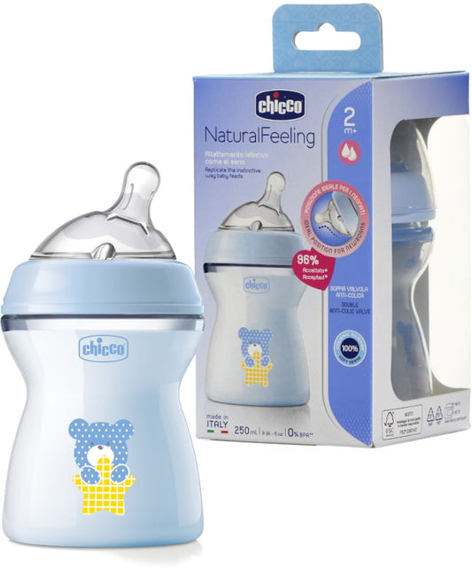 Chicco NaturalFeeling Bottle Medium Flow Blue 250ml 2m+ image 1